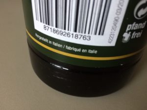 Herkunftshinweis auf dem Blondie-Sirup-Etikett